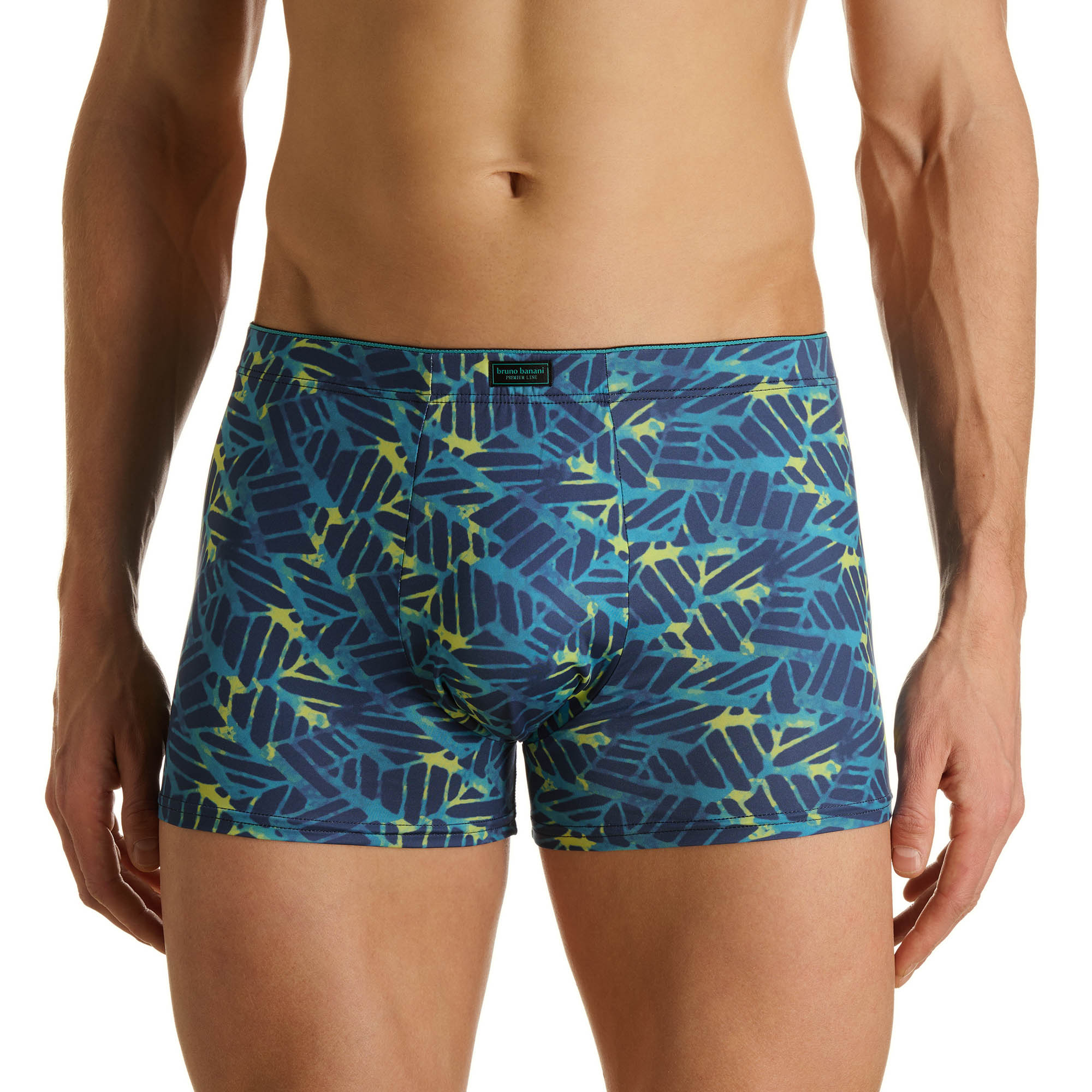 Herren-Boxershorts, Buntes Muster, Blau-grün, Elastischer Bund, Stretchstoff