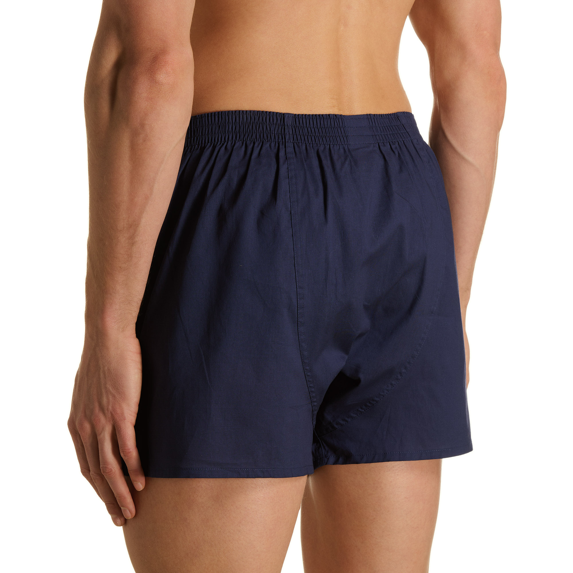 kurzeh, badeshorts, marineblau, elastischerbund, rückansicht