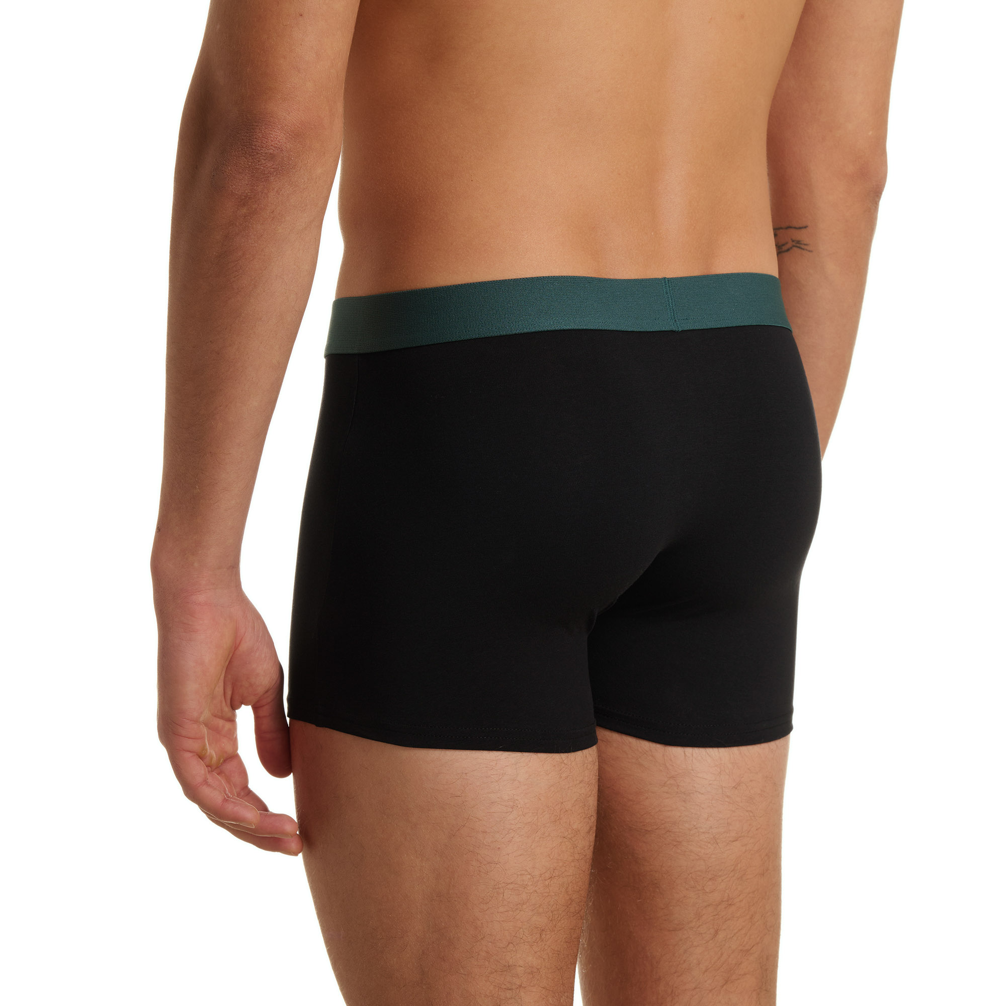 Herren-Boxershorts, Schwarz, Grüner Bund, Kurze Beine