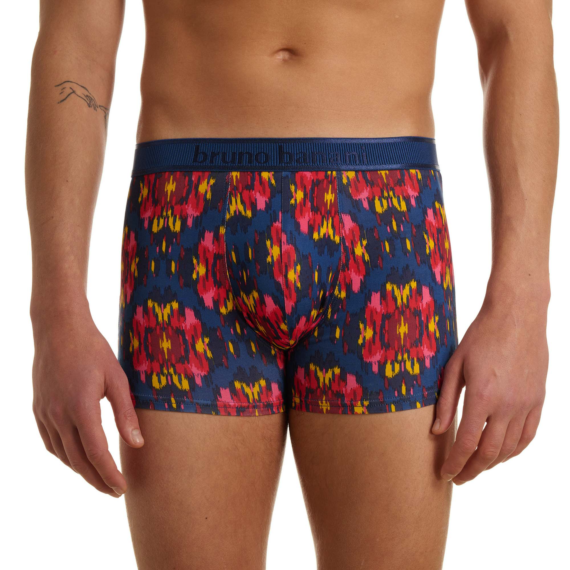 Boxershorts, Gemustert, Mittleres Blau, Elastischer Bund, Kurze Länge