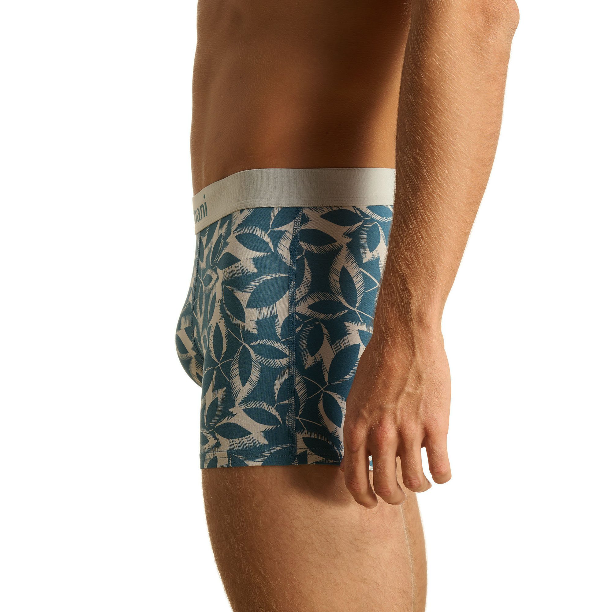 Unterwäsche, Boxer-Shorts, Gemustert, Blätterdruck, Blau