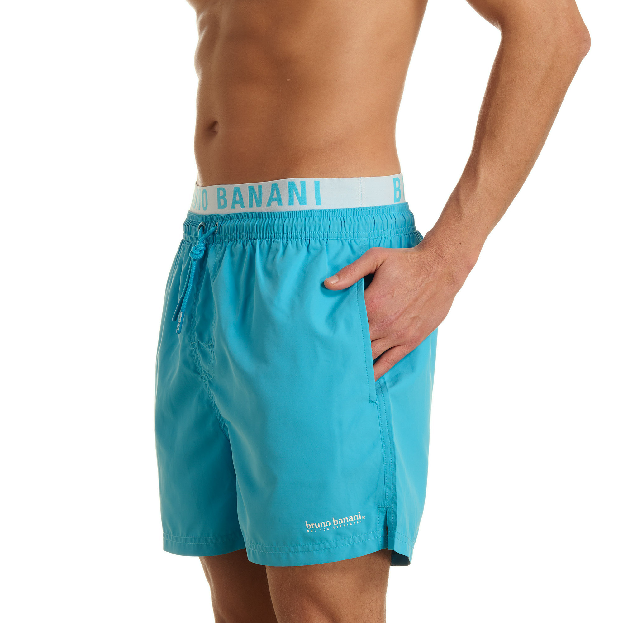 Schwimmshorts, Türkis, Kordelzug, Taillenbund, Markenlogo