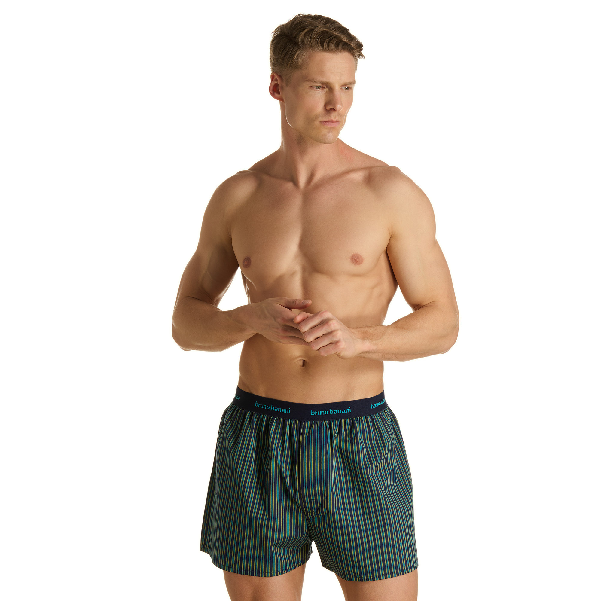Herrenunterwäsche, Boxershorts, Gestreiftes Muster, Dunkelgrünblau, Elastischer Bund