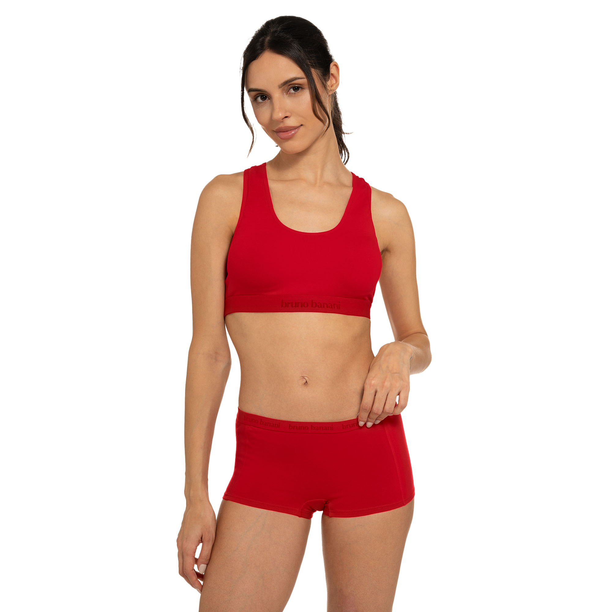 Sport-Bralette, Rot, Baumwoll-Blend, Kurz, Unterwäsche-Set