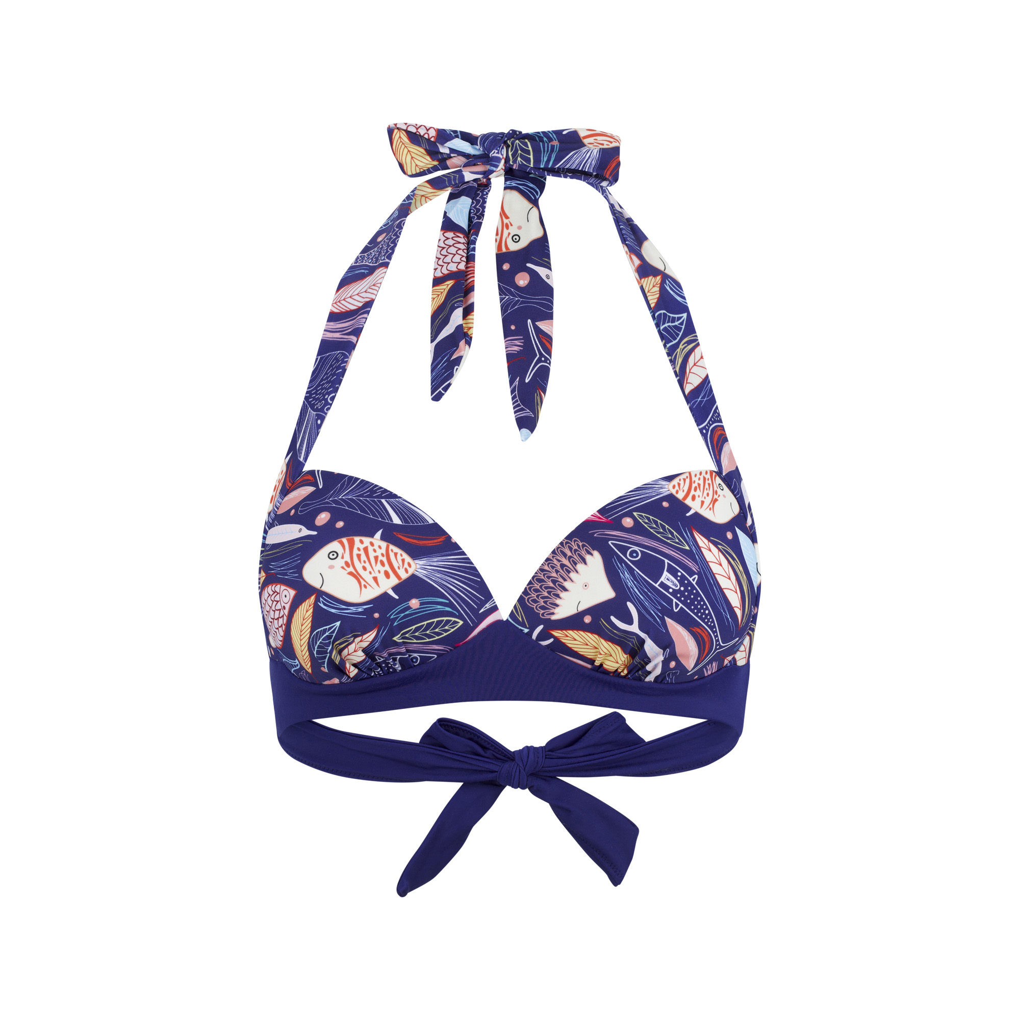 Bikini-Oberteil, Halter-Top, Unterwired, Gemustert, Blaues Meeresmotiv