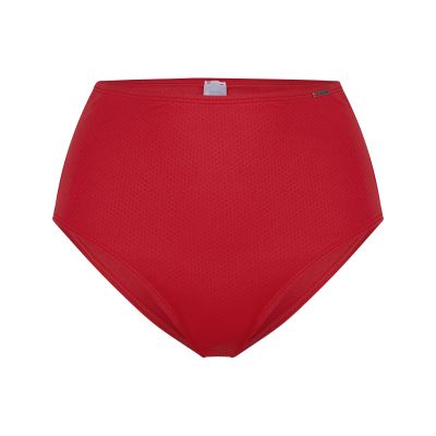 Bikini-Unterteil, Rot, High-Waist, Mesh-Textur, Hochhautbedeckend