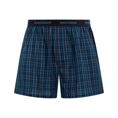 Boxerhosen, Karomuster, Blaues Muster, Elastischer Bund, Bruno Banani (Marke sichtbar)