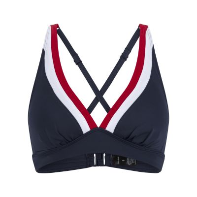 Bikinioberteil, Badeanzug, Marineblau, Kreuzträger, V-Ausschnitt