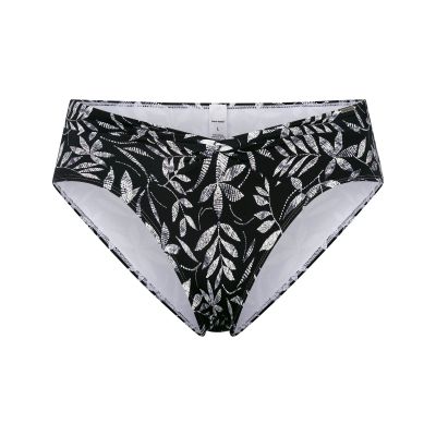 Hose, Bikini-Unterteil, Schwarz-Weiß Muster, Leaf-Print, Tangaschnitt