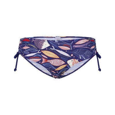 Bikini-Hose, Badeshort, Fischmuster, Kordel an den Seiten, Marineblau