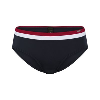 bikini bottom, swimwear, navy, red waistband, striped waistband